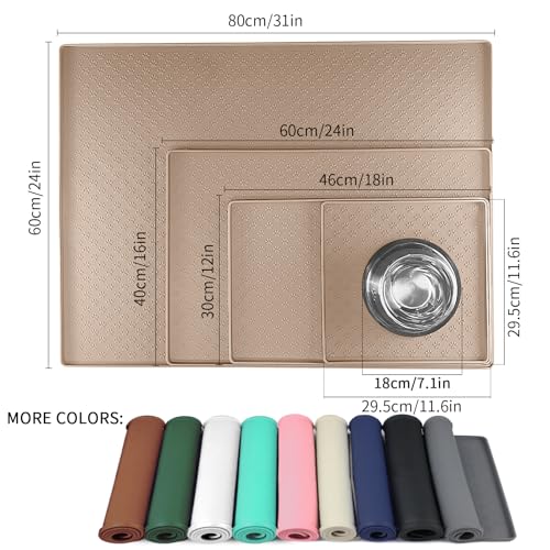 Ptlom Dog Food Mat Anti-Slip Bowl Mats for Food and Water, Waterproof Silicone Pet Placemat with High Raised Edges, Non-Slip Puppy Feeding Tray for Small, Medium Large Cats Dogs, Taupe, 11.8"x11.8" - color: Taupe, size: 11.8"L x 11.8"W