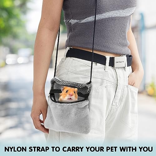 2 Pcs Sugar Glider Pouch Breathable Carrying Bonding Pouch Soft Hamster Carrier with Strap Zipper Small Animal Travel Sleeping Bag Cage Accessories for Rat Reptile Other Small Pets(Gray) - color: Gray