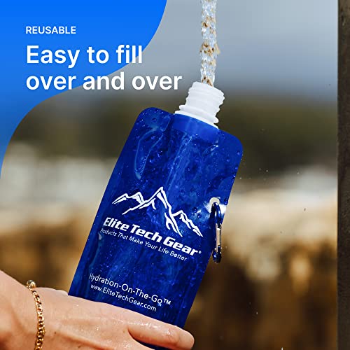 Elite Screens Collapsible Water Bottles - 10-Pack, 16.9 oz, Blue - Foldable & Reusable Water Bottle with Carabiner Strap for Hiking, Camping & Cycling - Long Flight Must-Haves & Theme Park Essentials