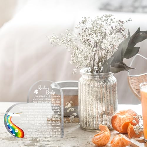 Rainbow Bridge Sign Decor, Pet Memorial Sympathy Gift for Loss of Dog Cat, Pet Loss Memorial Acrylic Decorations, Condolences Gifts for Pet Loss Remembrance Keepsake - color: Rainbow Bridge 02