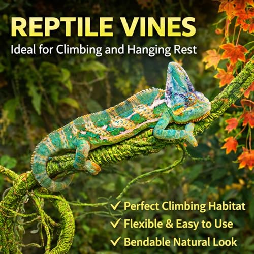 Grddaef Reptile Vines Plants for Terrarium, Flexible Vines Jungle Climbing Branch with Leaves Tank Decor for Snakes Bearded Dragons Geckos Hermit Crabs Lizards Chameleons