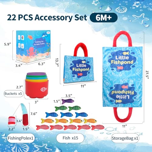 Baby Montessori Sensory Toy 6-18 Months, Ocean Soft Cloth Activity Toy | Fishing Game with Stacking Cups & Color Sorting, Educational Early Learning Toys for Infants, Birthday Gift for Boys Girls