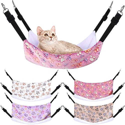 4 Pcs Cat Hammock for Cage Soft Hanging Pet Hammock Bed with Adjustable Straps and Metal Hooks Double Sided Bed for Large & Small Cats Ferret Rat Sugar Glider(Paw,20 x 24 Inch) - size: 20 x 24 Inch