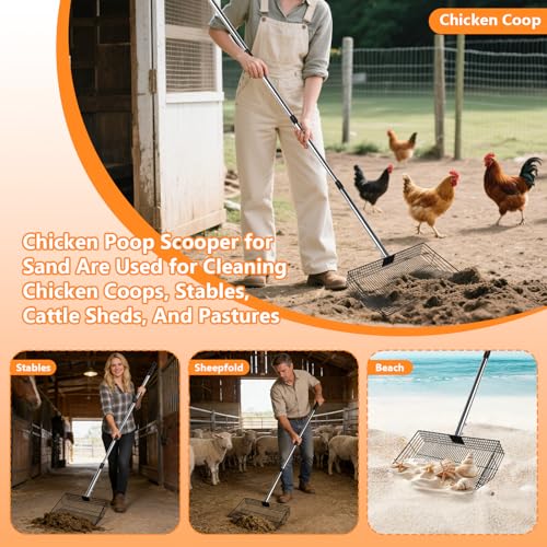 Chicken Poop Scooper for Sand, 15-Inch Large Adjustable Metal Chicken Manure Scoop, Chicken Coop Scooper for Sand Suitable for Chicken Coops, Rabbit Coops, Stables, Gardens, Beaches - size: 15 inch