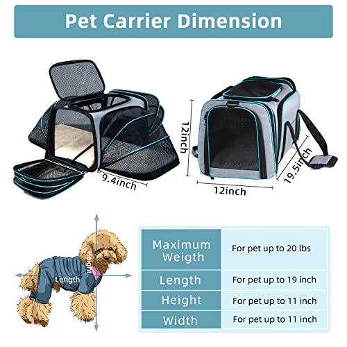 Cat Dog Airline Approved Expandable Pet Carrier for Small Pets | Removable Pad, Pockets, TSA Compliant, Soft-Sided, Breathable Mesh Window - size: 43.0"L x 32.0"W x 12.0"H