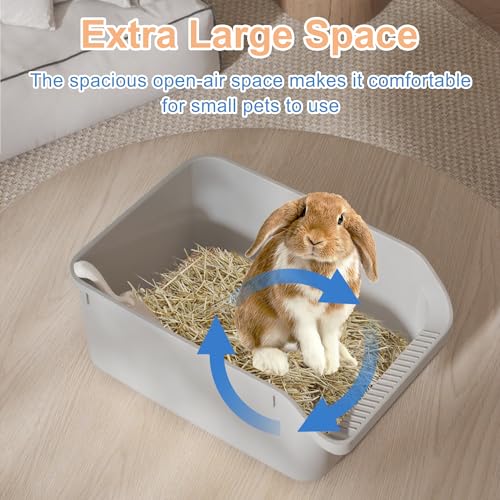 Rabbit Litter Box with Low Entry, High Back Splash Guard for Guinea Pigs, Hamsters, Hedgehogs, Chinchillas & Small Animals, Easy Clean Potty Training Pan for Cage (Grey) - color: Grey