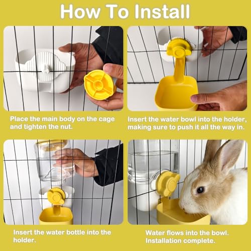 Rabbit Water Bottle, 34oz Pet Hanging Water Dispenser, Cat Water Feeder for Small Animal Ferret Guinea Pig Chinchilla Small Dog Cage Grid Spacing 1.2''-2.1''(Yellow) - color: Yellow