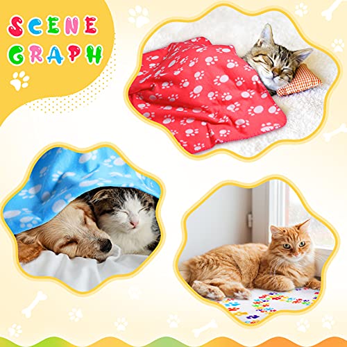 Tegeme 12 Pieces Fleece Blankets for Pets Dog Puppy Paw Print Cat Bedding Cover Blanket for Small Animals Pig Cage Liner Sleep Mat Pad Kitten Soft Warm(Cute Style,39 x 28 Inches) - size: 39 x 28 Inches