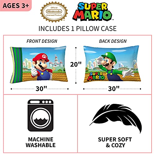 Franco Kids Bedding Super Soft Microfiber Reversible Pillowcase, 20 in x 30 in, Mario - color: Mario