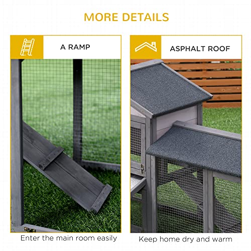 PawHut 58" Rabbit Hutch, Wooden Bunny Hutch, Guinea Pig Cage, Small Animal Enclosure with Run Area, Removable Tray, Asphalt Roof, Lockable Doors and Ramp, Dark Gray | Wooden Bunny Hutch, Guinea Pig Cage, Removable Tray, Asphalt Roof, Lockable Doors, for 1