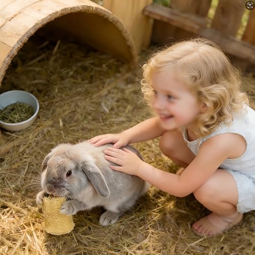 4Pcs Rabbit Chew Toys Loofah Guinea Pig Treats Bunny Enrichment Toys | Natural,with Rope,for Chinchillas Guinea Pig,Rabbit Toys for Bunnies Boredom,rabbit chew toys for teeth,bunny chew toys - size: 4PCS with a rope