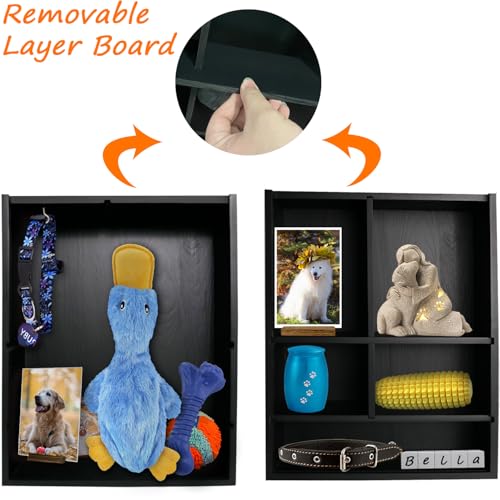 11*14" Solid Wood Pet Memorial Shadow Box Frame with Shelves | Deep Pet Memory Box Display Case for Dogs or Cats Urn Ashes Paw Print Keepsake for as Loss Remembrance Sympathy Gift- Black - color: Black