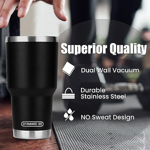 D·S 30 oz Black Tumbler with Straw and Lid Insulated Travel Coffee Mug | Double Wall Vacuum Suit Cold and Hot Drink Fits in standard car cup holders With Splash-Proof Lid - color: Black