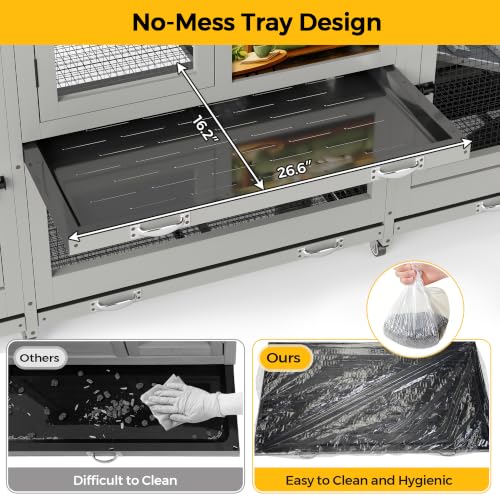 COZIWOW 94.5in Rabbit Hutch, 2-Tier Indoor Bunny Cage with Wheels & Tray | Spacious For Multiple Rabbits. Includes Pull Out Tray & Air Vent For Easy Cleaning. Rolling Wheels For Mobility. - size: 94.5"L x 16.9"W x 32.6"H
