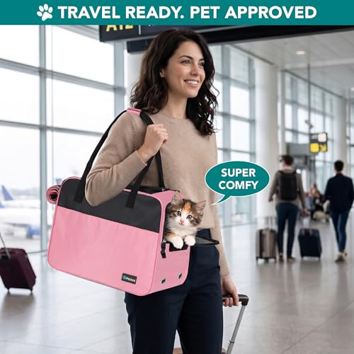 PetAmi Dog Purse Carrier for Small Dogs Cats, TSA Airline Approved Soft-Sided Pet Carrier with Pockets, Ventilated Travel Tote Bag with Bed & Shoulder Strap, Puppy Kitten, Max 12 lbs, Pink - color: Pink