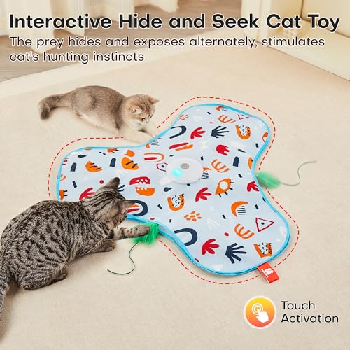 Potaroma Hide and Seek Interactive Cat Toys | Moving Concealed Wand Feather, Automatic Chargeable Indoor Kitten Exercise Kicker, Mouse Squeaky, Floral Cover - color: Floral Cover