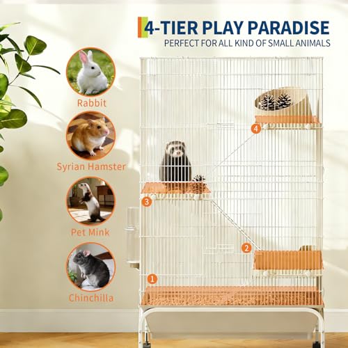 Garvee Ferret Cage, 47" h Large Nation Cage with 3 Removable Ramps, Food Bowl, Water Bottle, Metal Small Animal Cages on Wheels for Chinchillas, Guinea Pigs, Rabbit, Sugar Glider