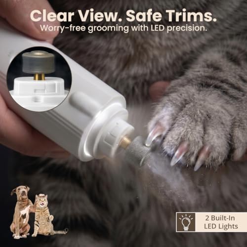 2-in-1 Dog & Cat Nail Clipper and Grinder with Light - USB Rechargeable Pet Nail Trimmer with Safety Guard for Thick Nails, Quiet Professional Grooming Tool - color: white