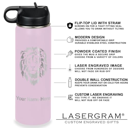 LaserGram Personalized 20oz Water Bottle, Rat (Lavender) | Engraved Gift, Vacuum Insulated Stainless Steel, Flip-Top Straw Lid, Laser Engraved With Your Name - color: Lavender, size: 20 Ounces