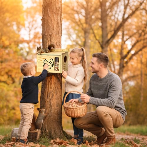 Widened Medium Wooden Squirrel House for Outside | Dual Protective Entry Design with Squirrel Feeder, Squirrel Nesting Box, Easy Assembly - size: Widened Medium
