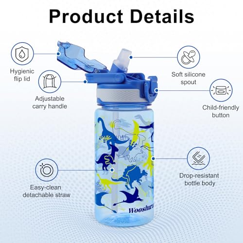 Kids Water Bottle for School, 16 Oz Plastic Water Bottle, 1 Pack | Silicone Spout, Pop-Up Cover, BPA Free & Dishwasher Safe, Dinosaur - color: Dinosaur, size: 16.2 Ounces