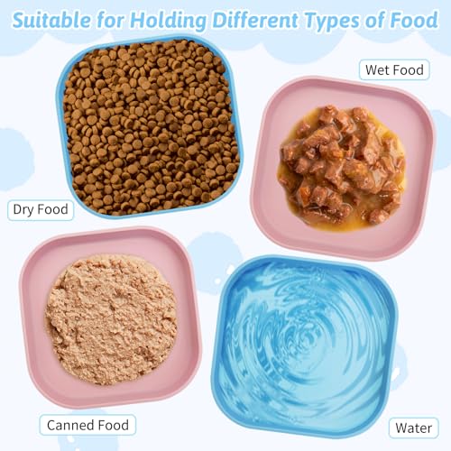 Fhiny 2PCS Silicone Cat Bowls Set 5.9 x 5.9 in Shallow Dog Dish Whisker Friendly Cat Food Plate for Dry & Wet Food Dishwasher Safe Non-Slip Pet Feeding Bowls for Kittens and Puppies (Blue+Pink) - color: Blue+Pink