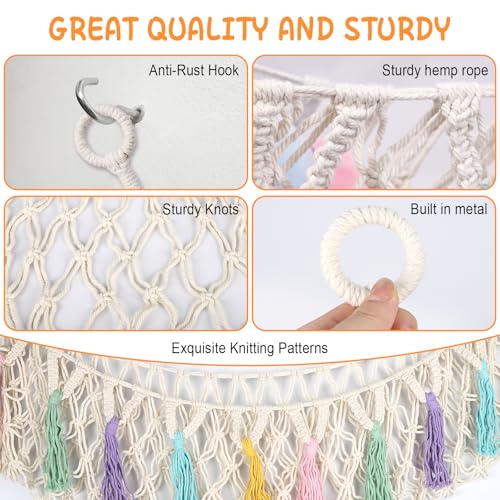 Bohemian Stuffed Animal Hammock, 51" Large Toy Storage Net for Plush Toys, Kids Room & Nursery Wall Hanging Organizer, Macrame Corner Storage, Baby Girl Room Decor Gift.