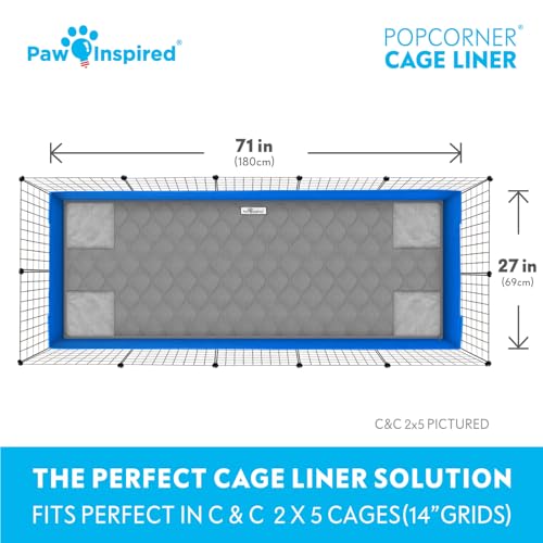 Paw Inspired PopCorner Washable Fleece Cage Liners, C&C 2x5, Gray | Reinforced Corners, Super Absorbent Mat, Bedding, Waterproof Bottom, Guinea Pigs, Ferrets, Rabbits, Hamsters, Small Animals
