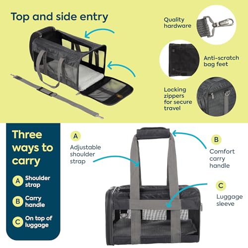 Sherpa Original Deluxe Travel Pet Carrier, Airline Approved & Guaranteed On Board - Charcoal Gray, Medium - color: Charcoal Gray, size: 17.0"L x 11.0"W x 10.5"H