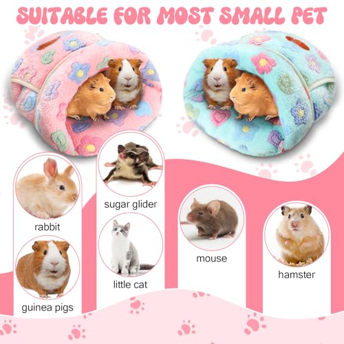 2 Pcs Guinea Pig Hideouts Guinea Pig Bed Washable Bunny Bedding Cuddle Warm Small Pet Sack Supplies Portable Pet Carrier Cage Nest Accessories for Cage(Green, Pink,Flowers) - color: Green, Pink