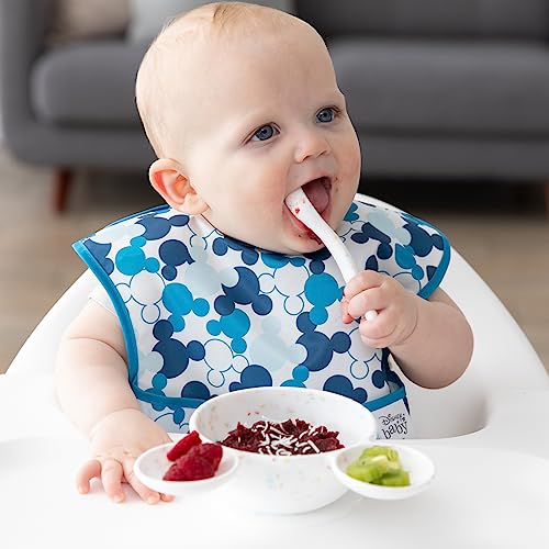 Bumkins Disney Mickey Mouse Bowl, Silicone First Feeding Set with Suction, Includes Spoon, Training Essentials for Baby-Led Weaning, Toddler Self-Feeding, Babies Eating at 4 Mos Up, Vanilla - color: D2 Mickey Mouse-Vnl, style: Disney