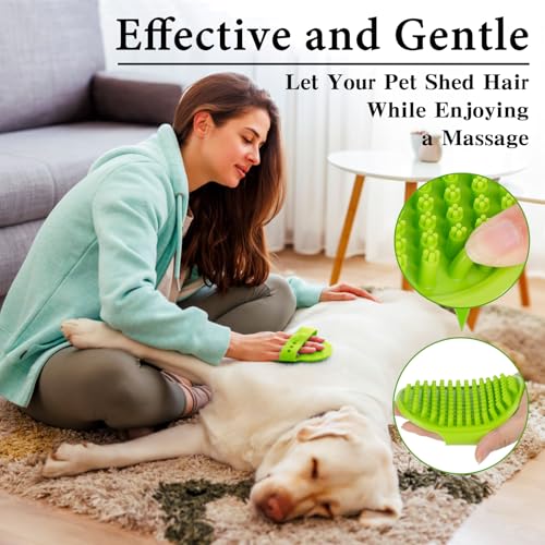 2PCS Dog Bath Brush Set | Adjustable Handle Dog Scrubber for Shampooing, Deshedding & Massaging, Suitable for Pets | Curry Comb & Shampo Brush for Dogs Cats and Horses (Green Blue)