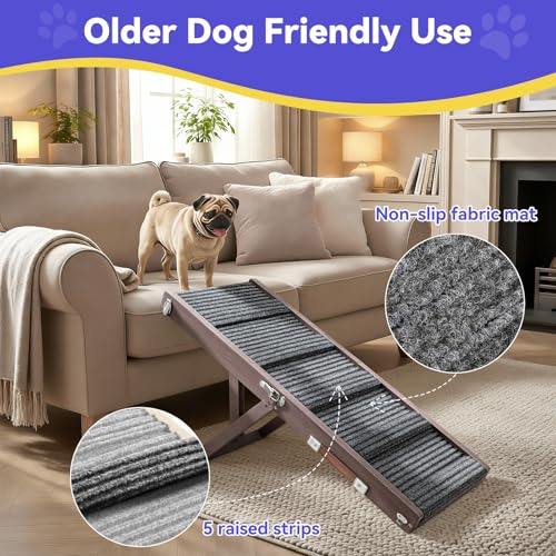 Pawaboo 2026 Upgraded Small Dog Ramp for Couch Foldable, 5 Ajustable Height | Height from 9.8" to 20.5", Portable Stable Pet Steps with Non-Slip Pad, Pet Ramps Use for Sofa Couch Stairs, Wood - color: Grey Purple, size: 80×30cm-for couch