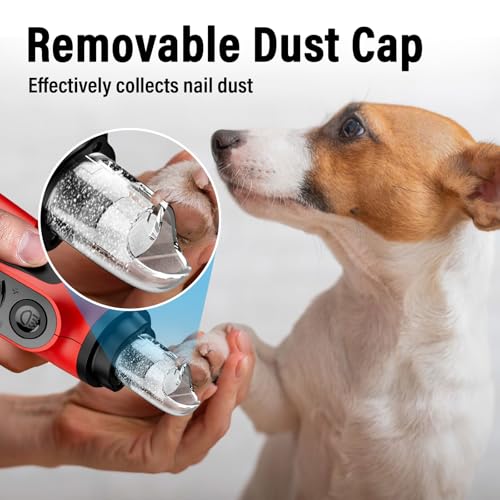 Casfuy Smart 6-Speed Dog Nail Grinder - 50% More Power Pet Nail Grinder with 2 LED Lights Quiet Rechargeable Electric Dog Nail Trimmers File Toenail Grinder for Large Medium Small Dogs & Cats (Red) - color: Red
