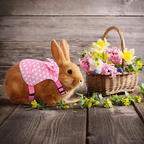 Lightweight Bunny Harness and Leash Set with Pink Polka Dot, Bunny Harness Escape Proof Breathable Suit Style Bunny Clothes for Rabbits for Small Pets Outdoor Walking Camping Size S - size: S