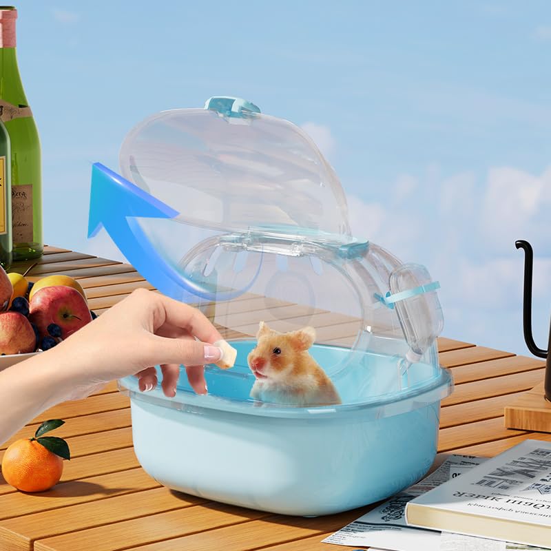 Small Animal Carrier Cage with Water Bottle, Portable Hamster Travel Case | for Small Pets, Gerbils, Mice, Dwarf Hamster (Blue) - color: Blue