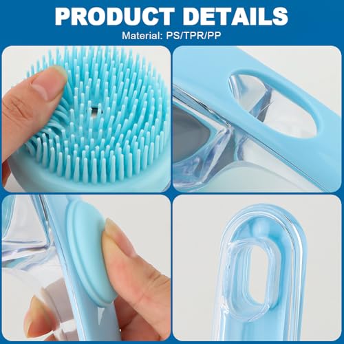 Pet Bath Brush, 2 in 1 Dog Bath Brush with Built-in Shampoo Dispenser, Pet Wash Brush with Double Head Toothbrush, Grooming Massage Brush for Dogs & Cats - color: Blue