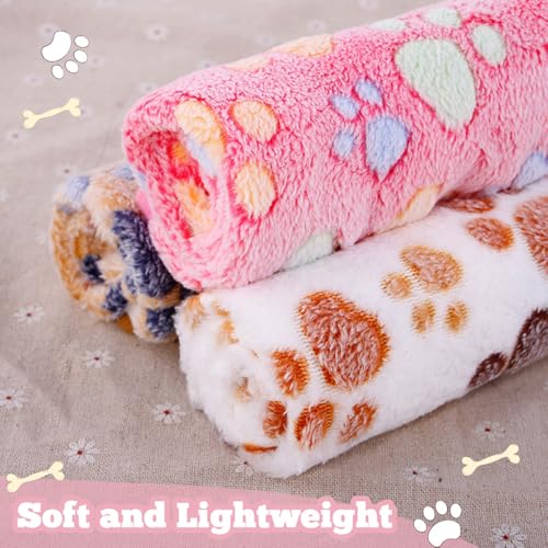 12 Pcs Small Dog Blanket Fleece Puppy Blankets Washable Pet Blankets for Cats Soft Flannel Paw Printed Throw for Guinea Pig Indoor Kittens Doggie (23 X 16 Inch, White, Dark Gray, Pink, Camel) - color: Gray, White, Camel, Pink
