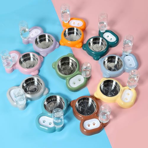 Dog Bowls, Cat Food and Water Bowl Set with Water Dispenser and Stainless Steel Bowl for Cats and Small Dogs - Green - color: Green