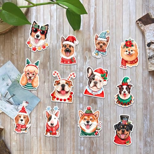 12 Pcs Christmas Dog Stickers, Holiday Puppy Decals Featuring Festive Dogs with Santa Hats, Scarves, Gifts Stickers for Laptop, Bottle, Notebook, Wrapping, Scrapbook, Holiday Crafts 8 Inches - color: Dog 1, size: 8 Inches