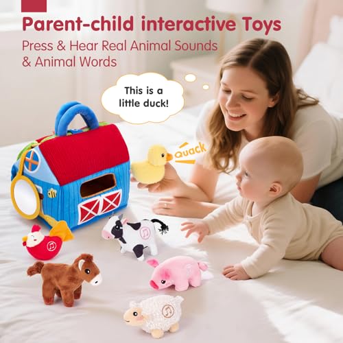 hahaland Baby Toys 6-12 Months, Surprise Barn Farm Animals with Sounds Word | 6PCS Farm Toys Montessori Toys for 6 Month Old Baby Gifts Toddlers Christmas Birthday Gift 1 Year Old Boy Girl Gifts