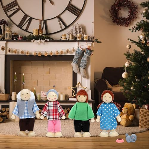 ONEST 19 Pieces Wooden Dollhouse Family Set Mini People Figures Sets Dollhouse Dolls Wooden Doll Family Pretend Play Figures Accessories for Pretend Dollhouse - style: E Set