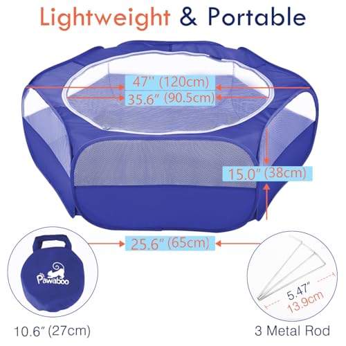 Pawaboo Small Animal Playpen with Zippered Cover,Indigo | Portable pop-up pet tent for supervised rabbits, guinea pigs, chicks and kittens; water-resistant bottom and 3 metal rods - color: H-Indigo