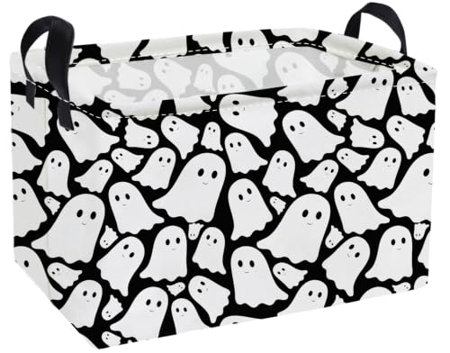 Essme Rectangular Halloween Basket,Ghost Storage Bins Organizer with Handles for Room Decor, Gift Basket.(Black Cute Ghost) - color: Heidikeaiyl