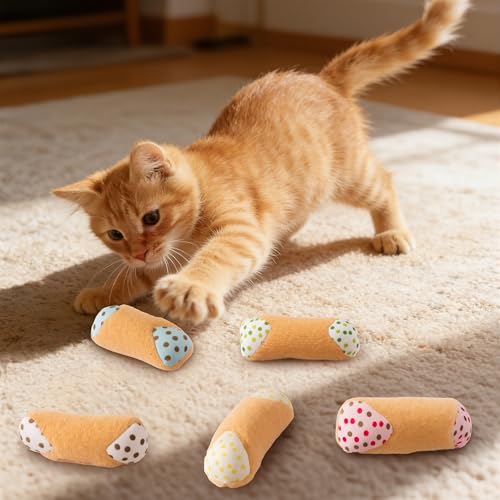 MALLMALL6 Catnip Toys for Cat - 5Pcs Cannoli Crinkle Paper Sound Catmint Toy Gift for Indoor Kitten, Teething Chew Kick Interactive Kitty Supplies, Soft Italian Dessert Pet Present for Kitten Lover - style: Cannoli（with Crinkle Paper）