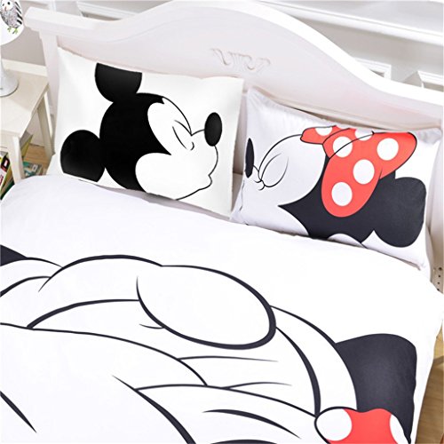 Microfiber Reversible Printing Mickey Mouse Couples Duvet Cover 3PCS Bedding Set with Zipper Closure - Ultra Soft Lightweight and Easy Care, Full - color: White1, size: Full
