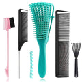 5 Pcs Detangling Hair Brush Set, Ez Detangler Brush With Edge Brush, Rat Tail Combs for Black Natural Hair Styling and Cuting, Curly/Straight/Wet/Dry/long/Short Hair Available for Women Kids Men - color: 5 Pieces (Hair Brush Set)