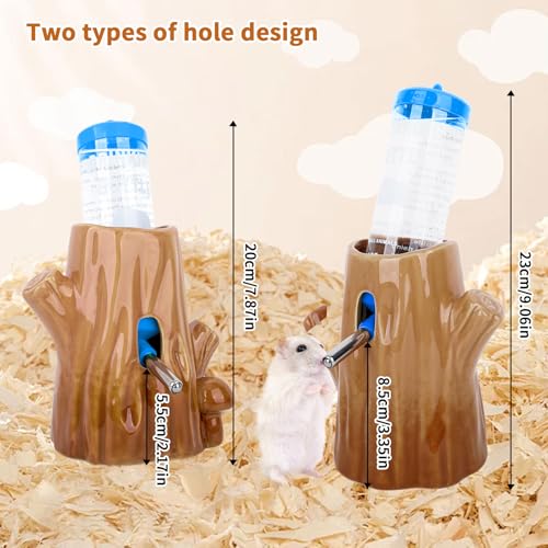4.27oz(125ML)Stump-Shaped Ceramic Hamster Water Bottle(Brown+Blue) | Leak Proof Small Animal Waterer with Bracket,for Syrian Dwarf Hamster, Mice, Chinchillas - color: Brown+blue