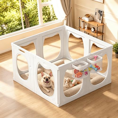 Dog Playpen with Storage Basket, 8 PCS 23.6" H Puppy Playpen | Foldable Cat Playpen Indoors with Door Gate, for Small & Medium Pet, Rabbit, Duck, Chick