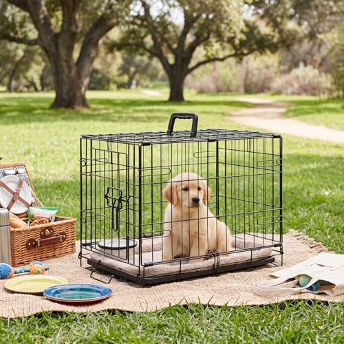 DUMOS Dog Crate 30 Inch, Foldable Puppy Small Medium Dog Cage Pet Kennel | Single Door Metal Wire, Plastic Leak-Proof Pan Tray, Portable Indoor Outdoor Training Travel - size: 30.0"L x 18.0"W x 19.5"H